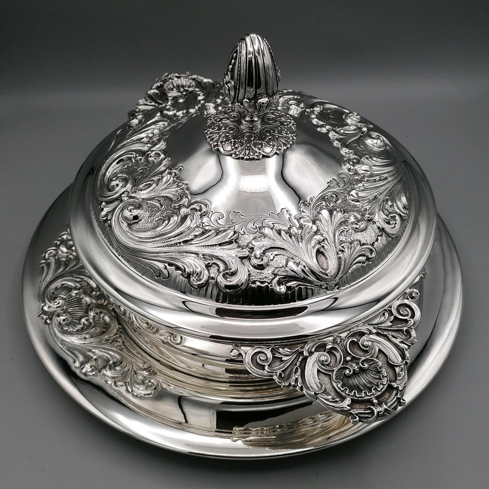 20th Century Italian Sterling Silver Vegetable Dish, Tureen For Sale 4
