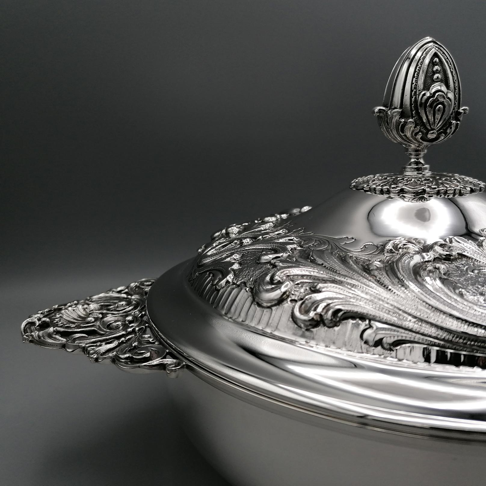 20th Century Italian Sterling Silver Vegetable Dish, Tureen For Sale 9