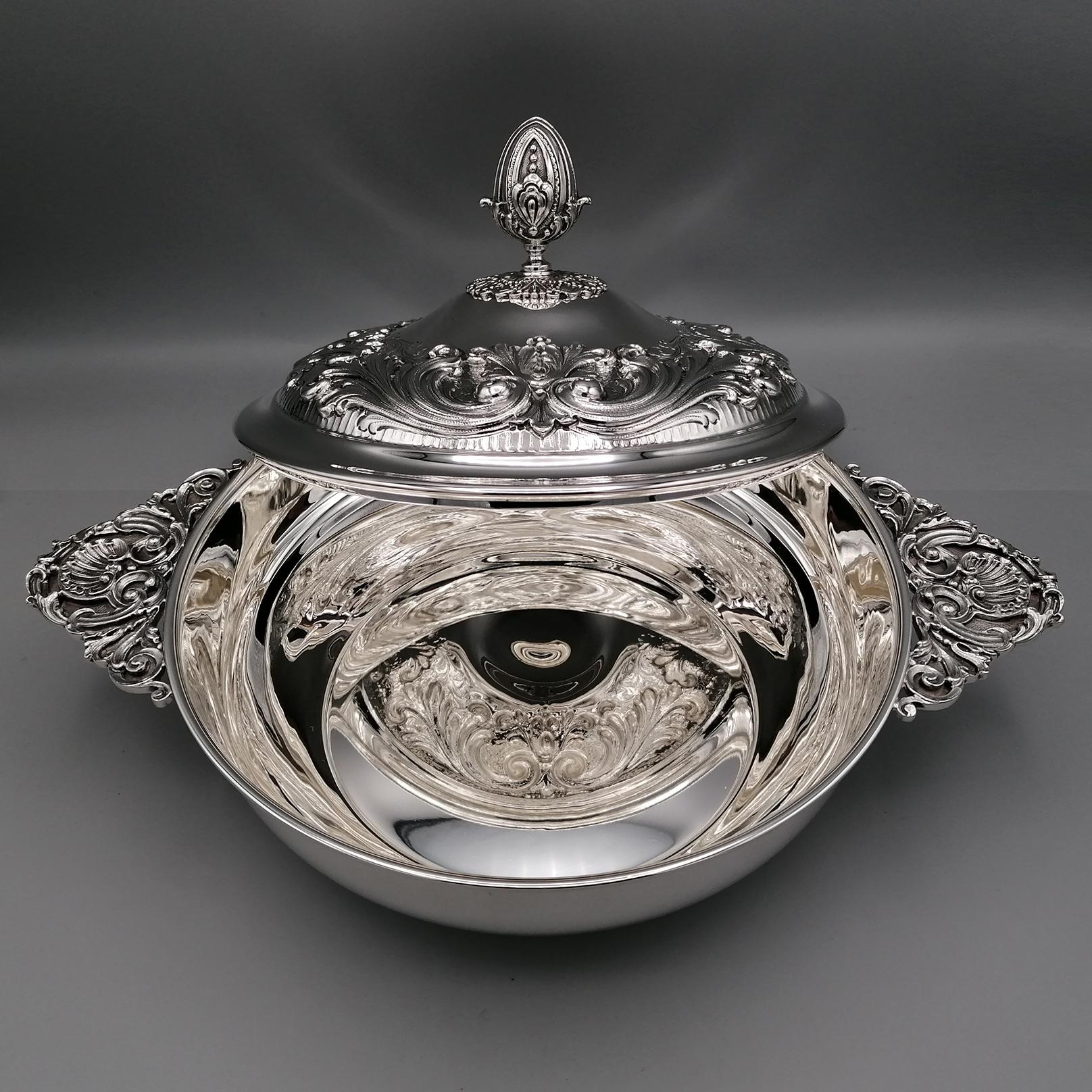 20th Century Italian Sterling Silver Vegetable Dish, Tureen For Sale 12