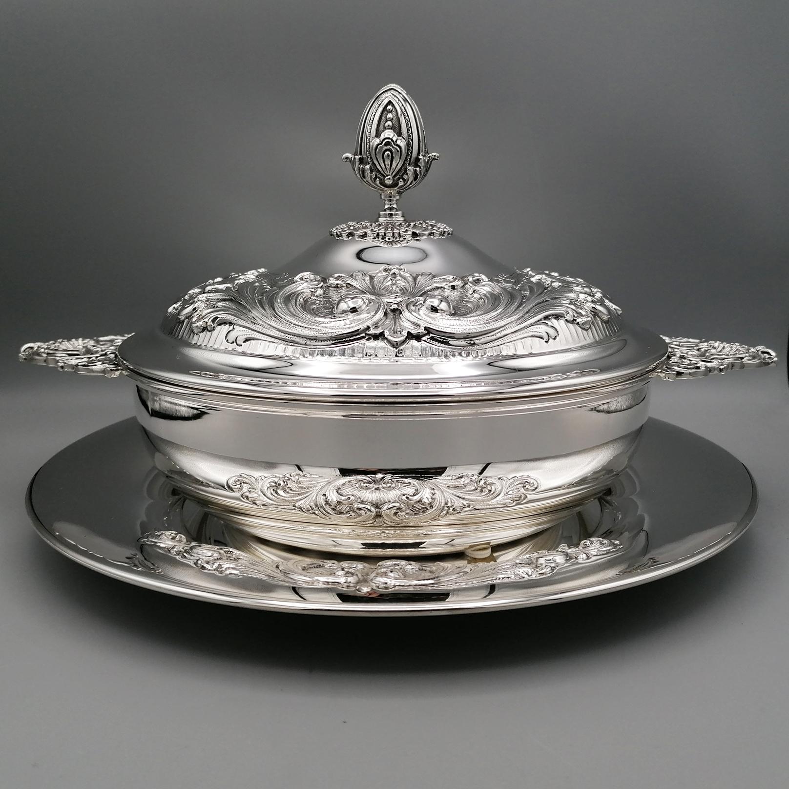 Baroque 20th Century Italian Sterling Silver Vegetable Dish, Tureen For Sale