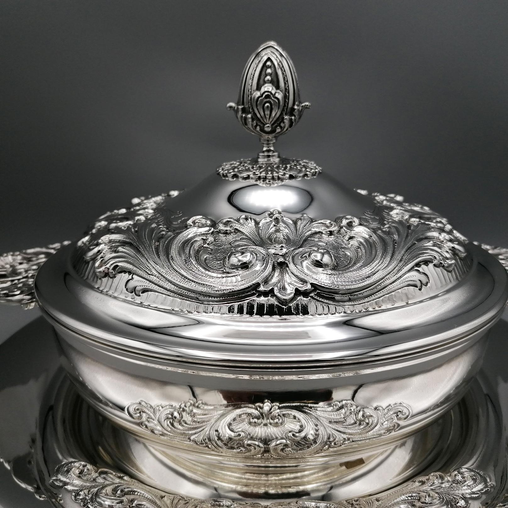 Engraved 20th Century Italian Sterling Silver Vegetable Dish, Tureen For Sale