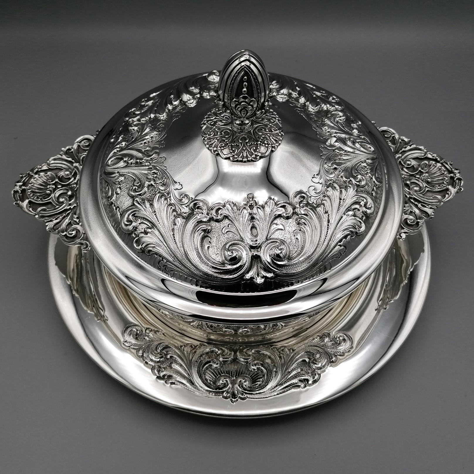 20th Century Italian Sterling Silver Vegetable Dish, Tureen For Sale 1