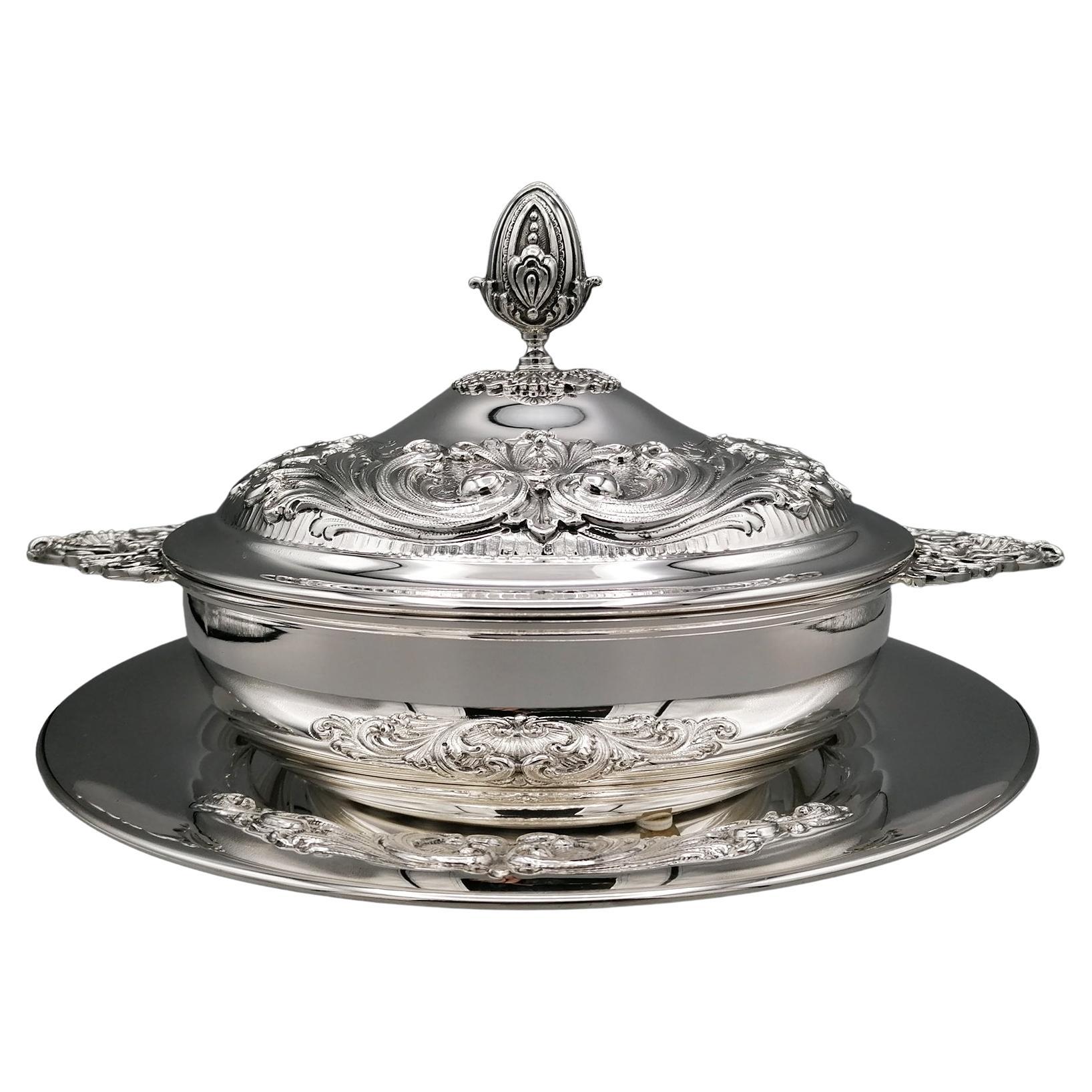 20th Century Italian Sterling Silver Vegetable Dish, Tureen For Sale