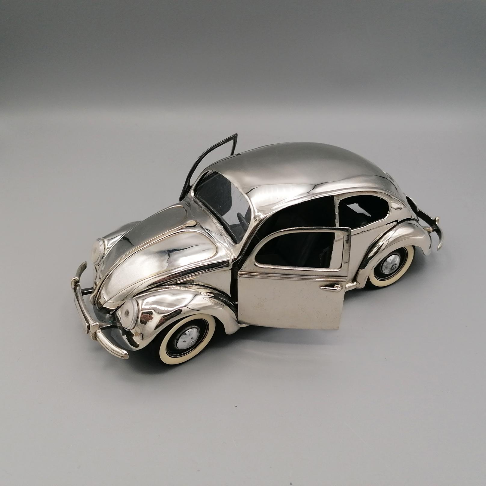 Fin du 20e siècle Volkswagen Beetle Typ1 modèle de voiture italienne du 20ème siècle en argent sterling, vers 1945 en vente