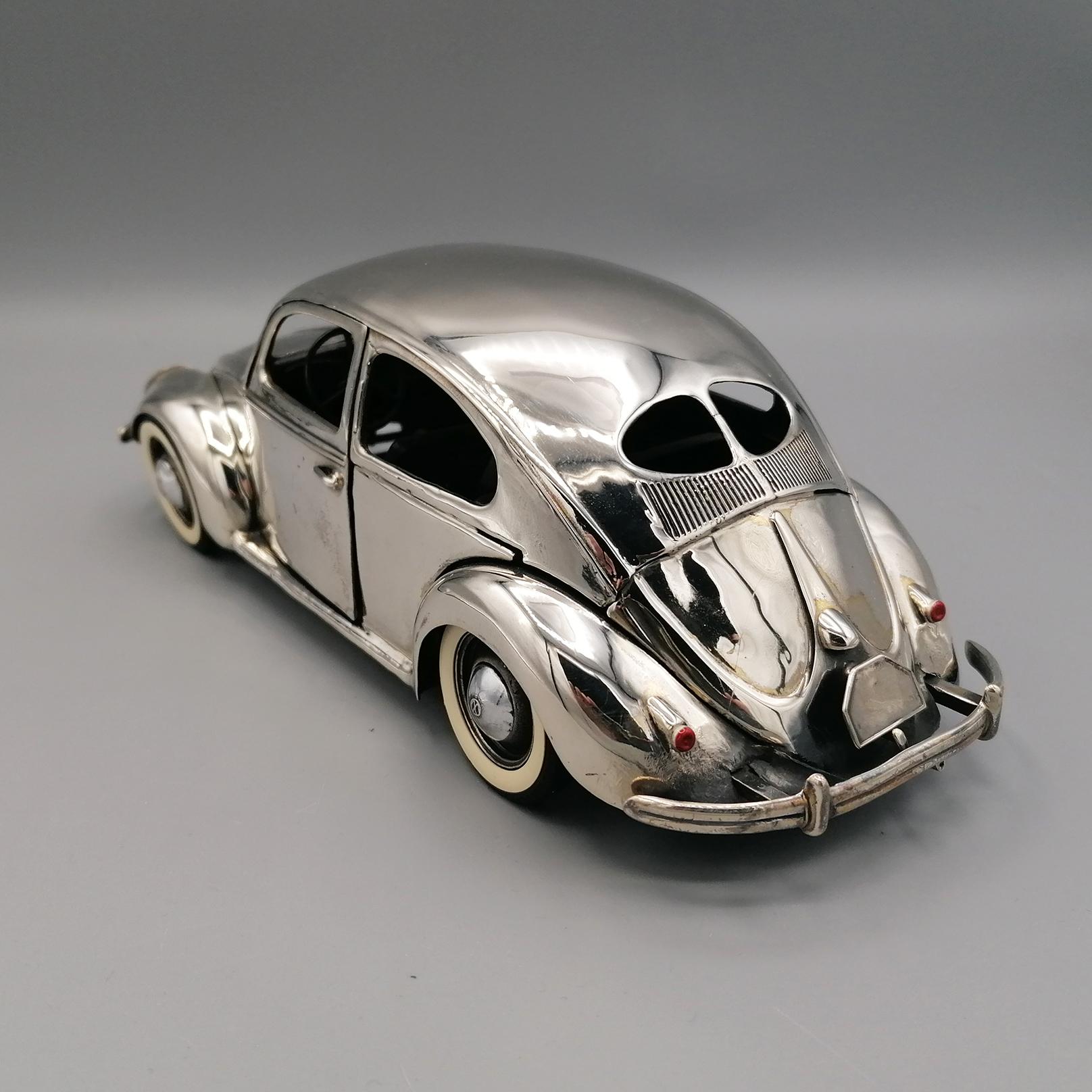 Cast 20th Century Italian Sterling Silver Volkswagen Beetle Typ1 Model Car 1945 C.Ca For Sale