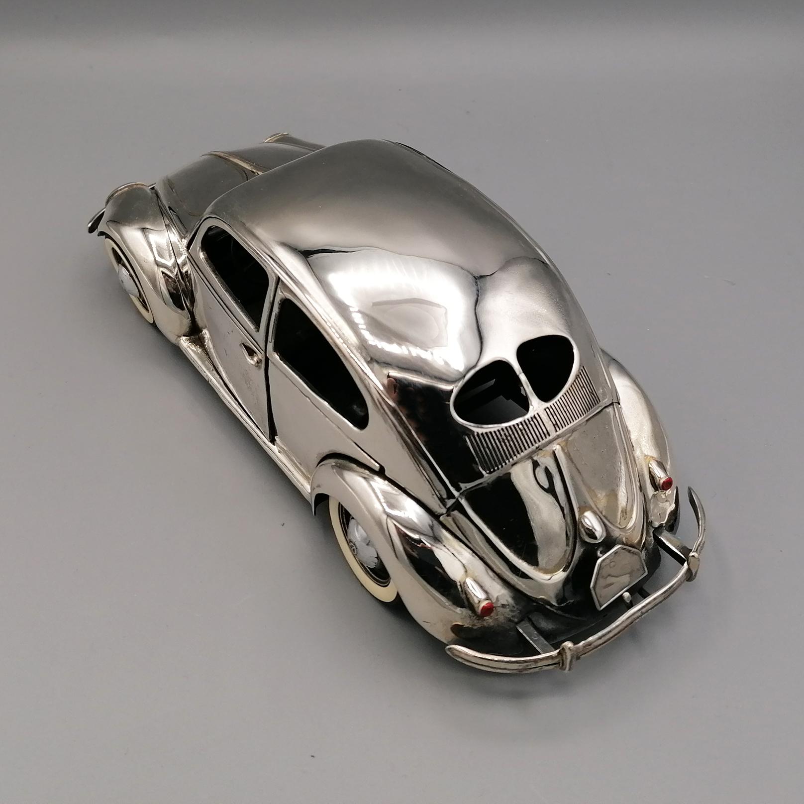 20th Century Italian Sterling Silver Volkswagen Beetle Typ1 Model Car 1945 C.Ca In Excellent Condition For Sale In VALENZA, IT