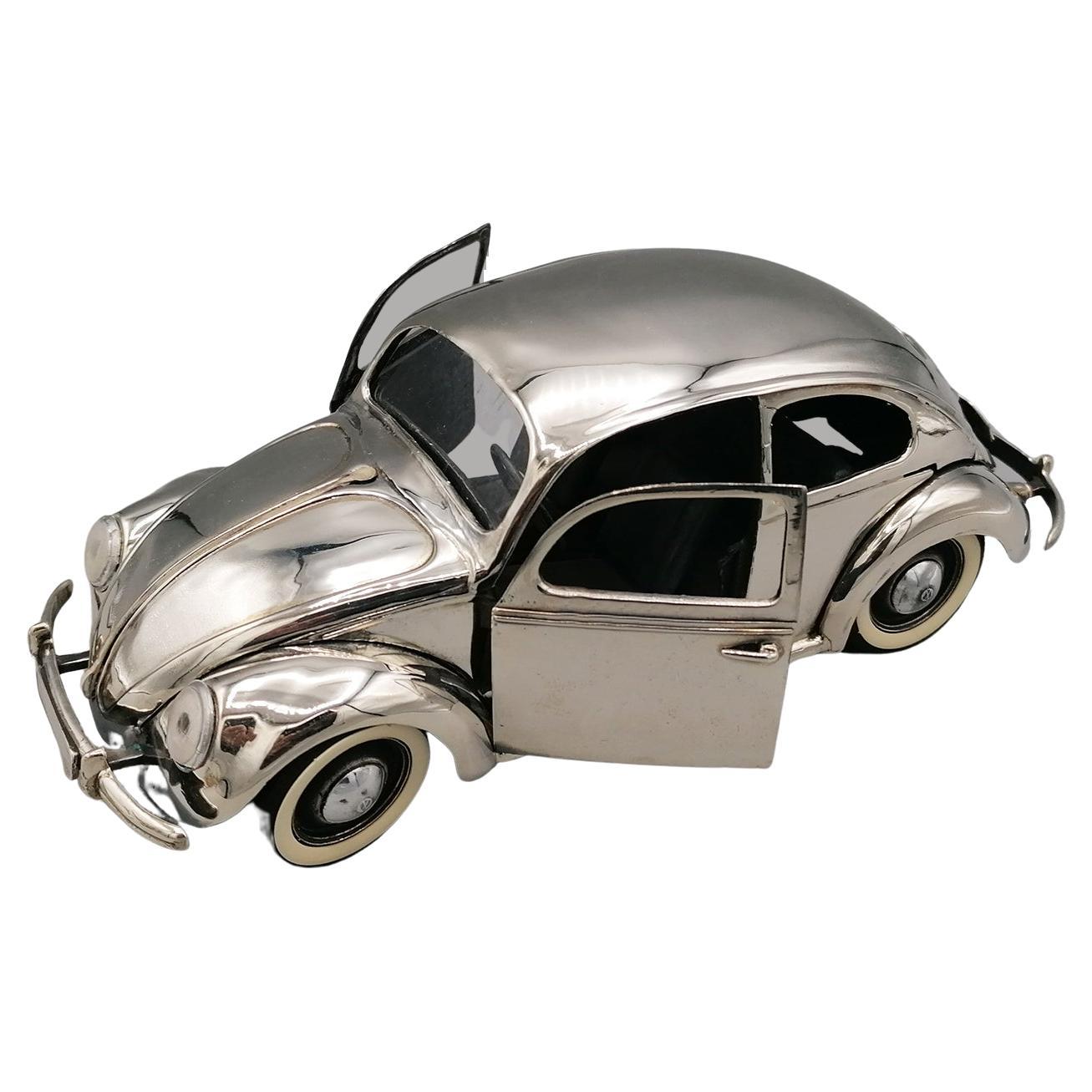 20th Century Italian Sterling Silver Volkswagen Beetle Typ1 Model Car 1945 C.Ca For Sale