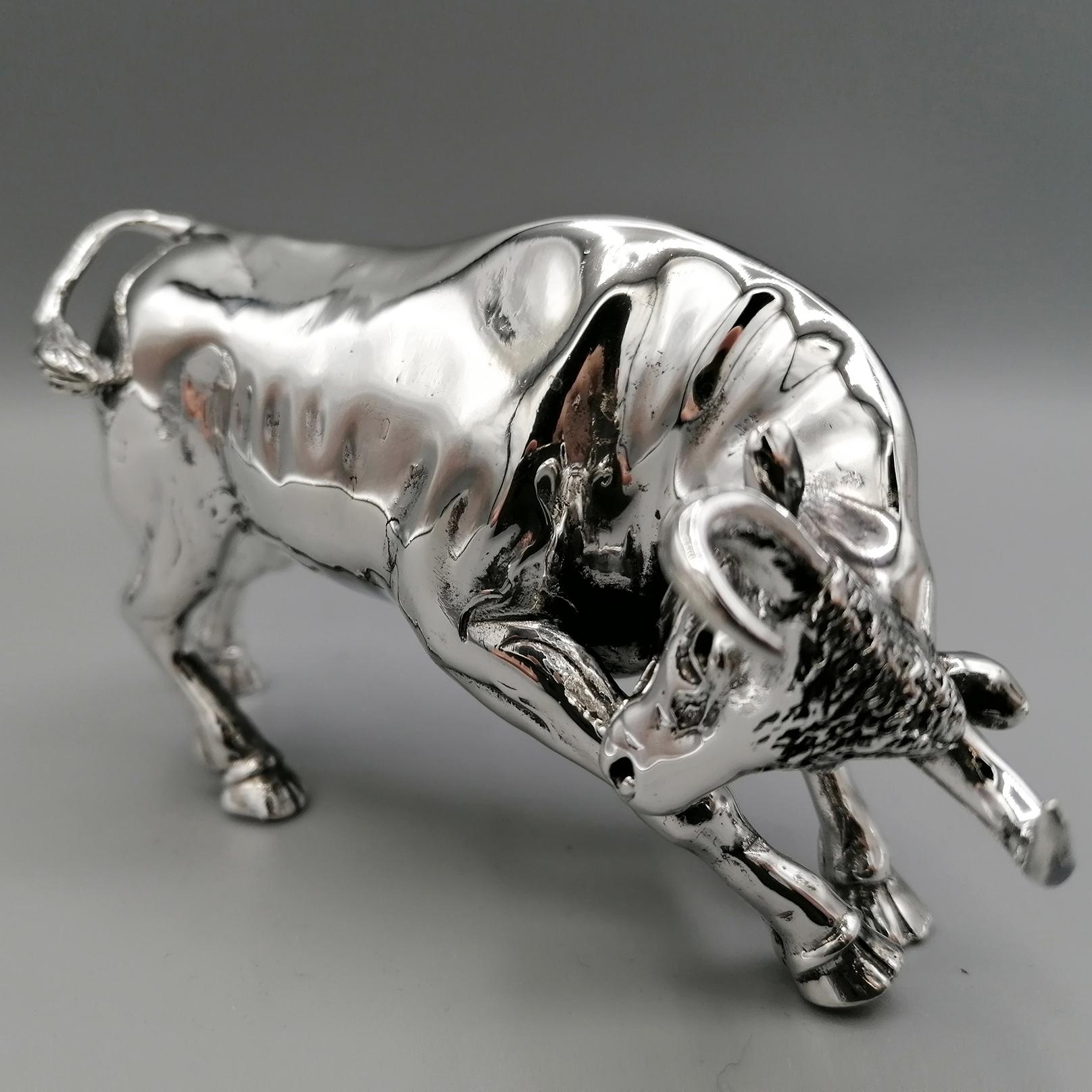 20th Century Italian Sterling Siver Bull and Bullfighter Sculpture For Sale 4