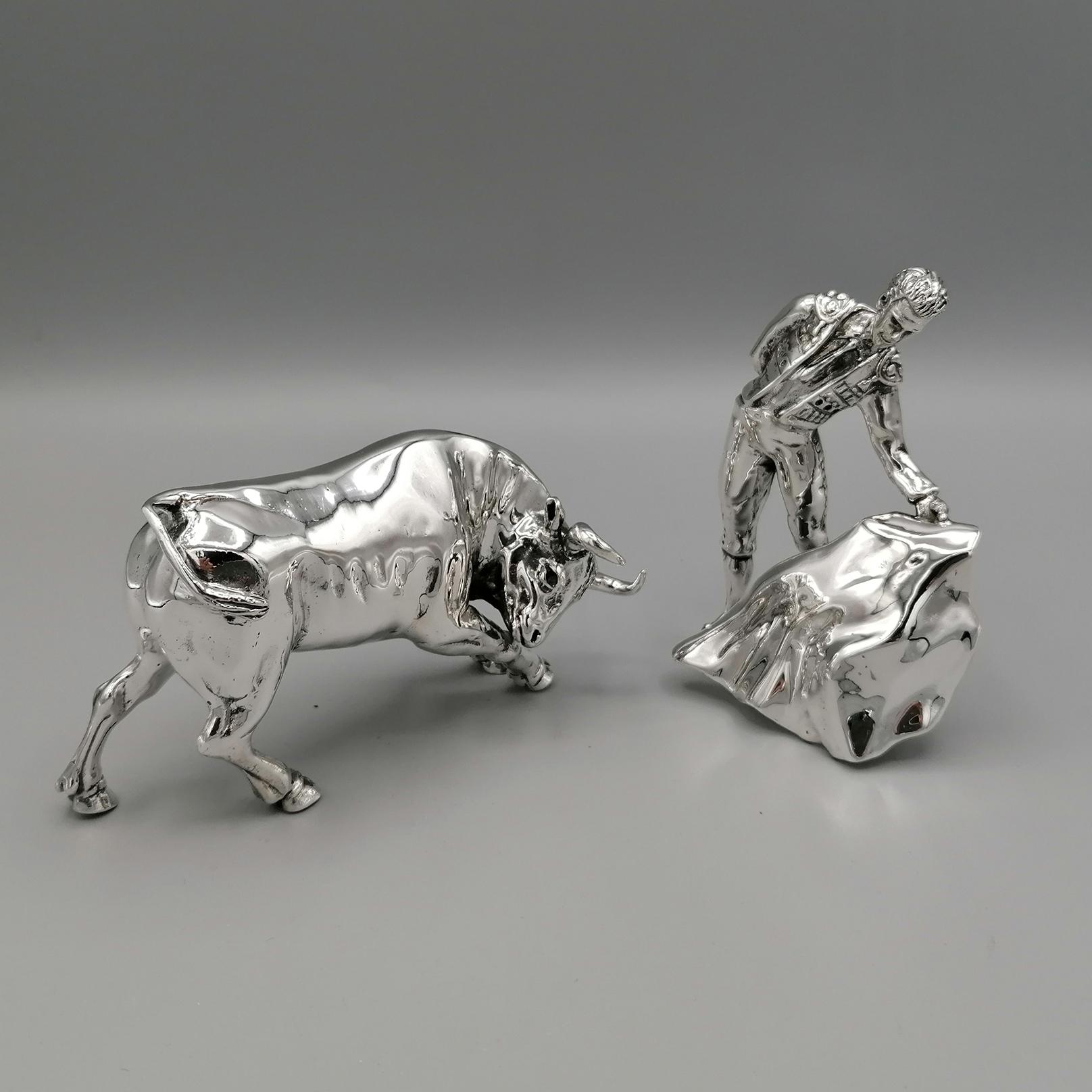 20th Century Italian Sterling Siver Bull and Bullfighter Sculpture For Sale 5