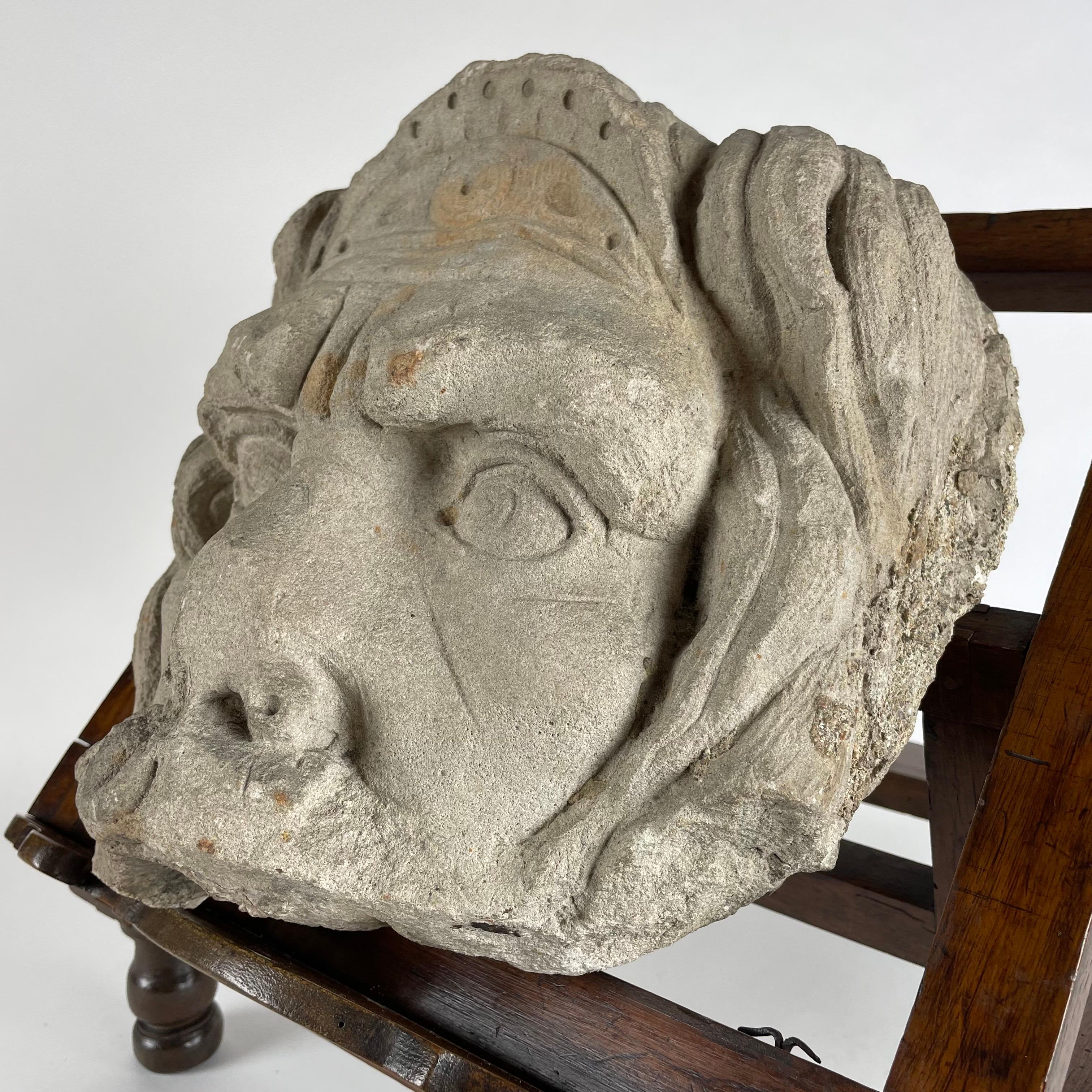 Hand-Carved 20th Century Italian Stone Fountain Mask For Sale