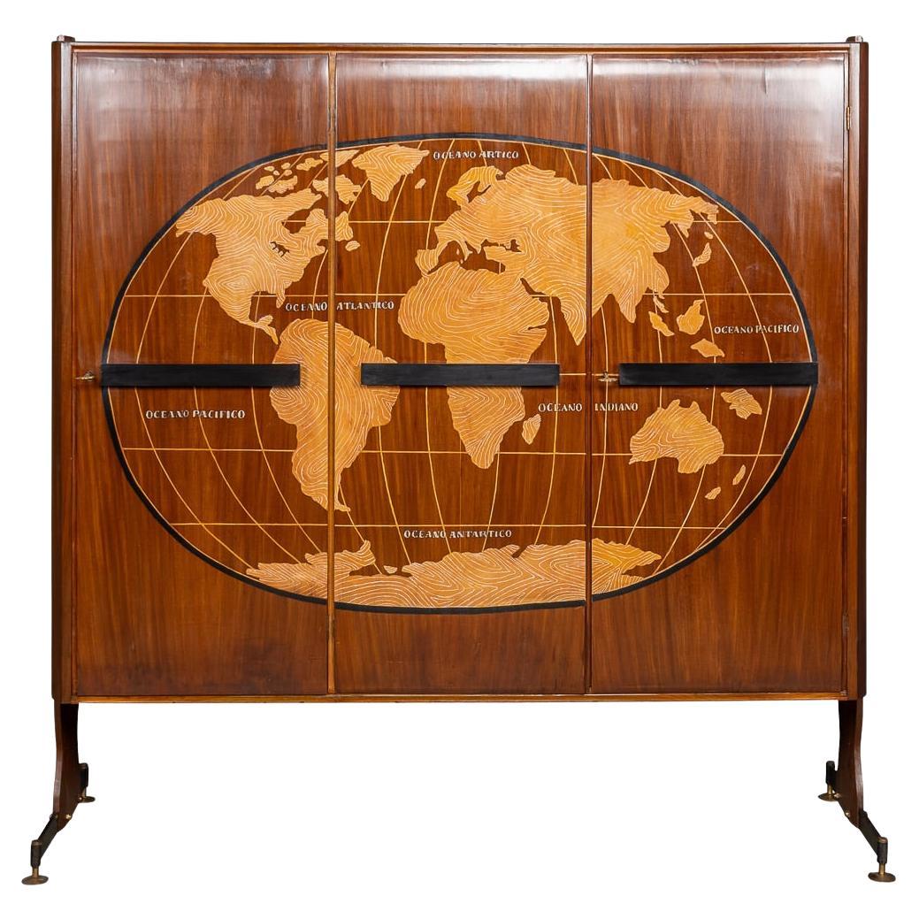 20th Century Italian Stylised "Map Of The World" Cabinet c.1950