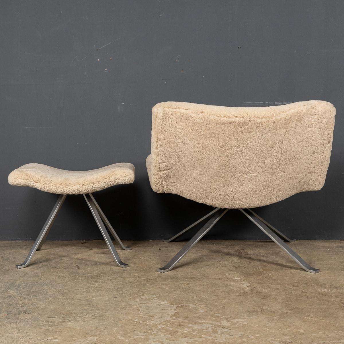 Metal 20th Century Italian Swivel Chairs with Matching Foot Stools, circa 1970 For Sale