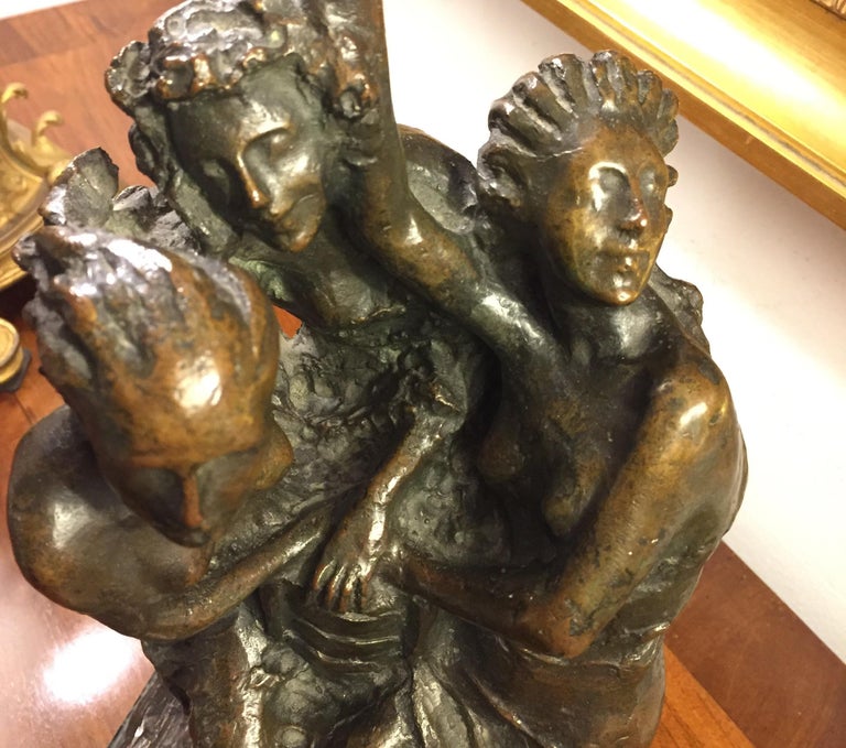 20th Century Italian Symbolist Bronze Sculpture of Three Female Figures
