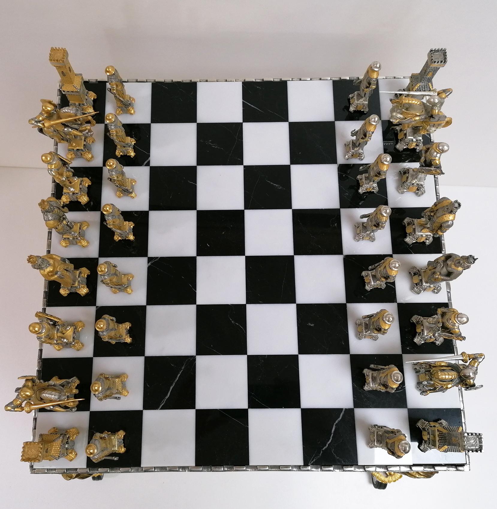 Bronze 21th Century Italian Table, Chess Board with Chess Game For Sale