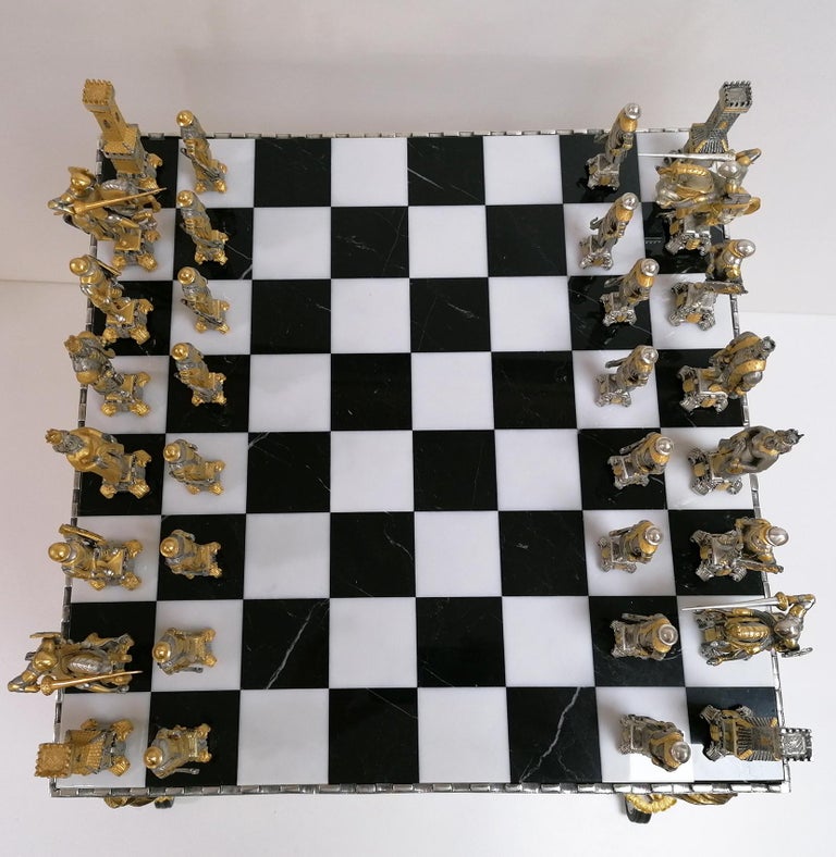 20th Century Italian Table, Chess Board with Chess Game For Sale 3