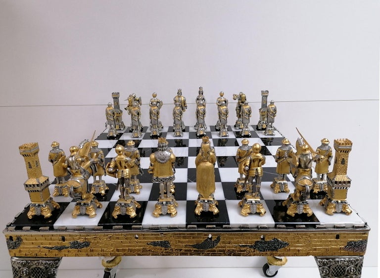 20th Century Italian Table, Chess Board with Chess Game For Sale 9
