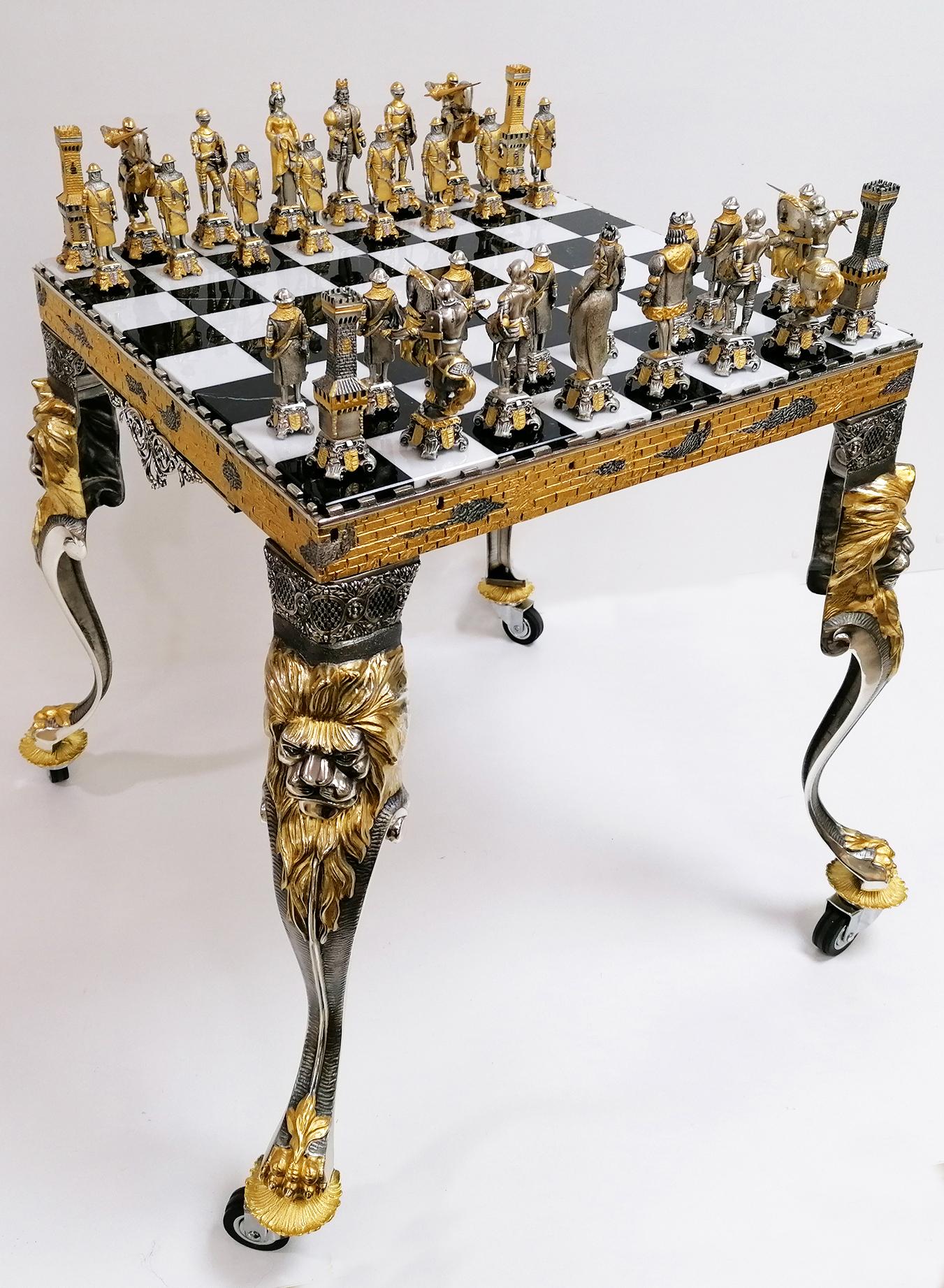 20th Century Italian Table, Chess Board with Chess Game For Sale 