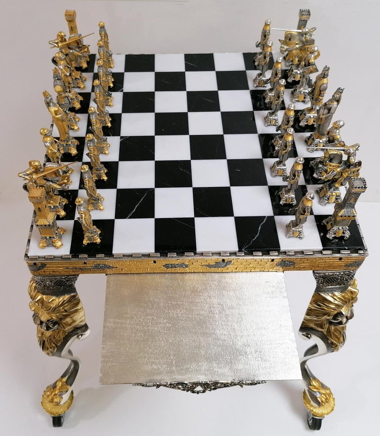 20th Century Italian Table, Chess Board with Chess Game For Sale 2
