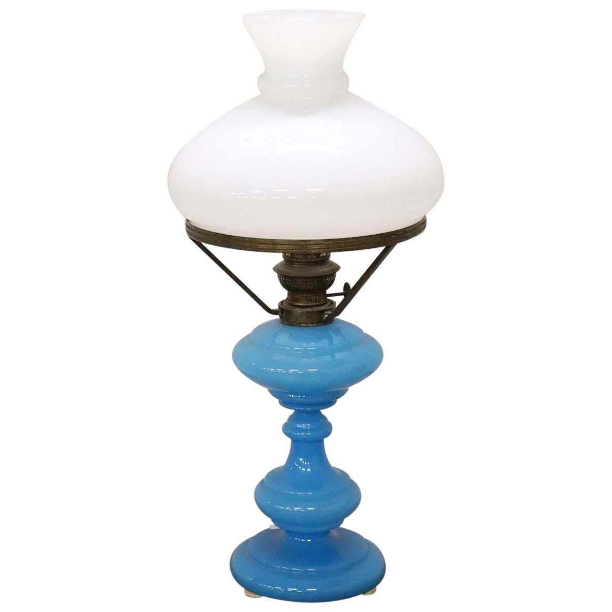 20th Century Italian Table Lamp in Opal Blue Artistic Glass