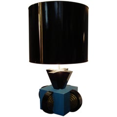 20th Century Italian Table Lamp Polychrome and Gilded Ceramic Sottsass Style
