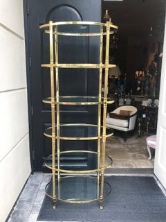 20th Century Italian Tall Brass Oval Étagère, in the Style of Baguès