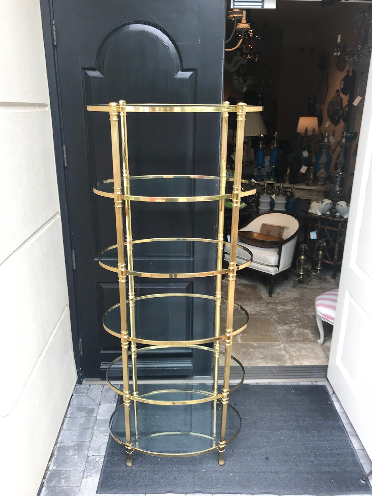 20th Century Italian Tall Brass Oval Étagère, in the Style of Baguès In Good Condition In Atlanta, GA