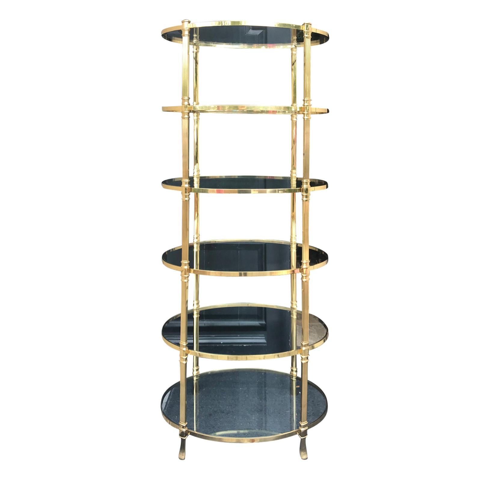 20th Century Italian Tall Brass Oval Étagère, in the Style of Baguès