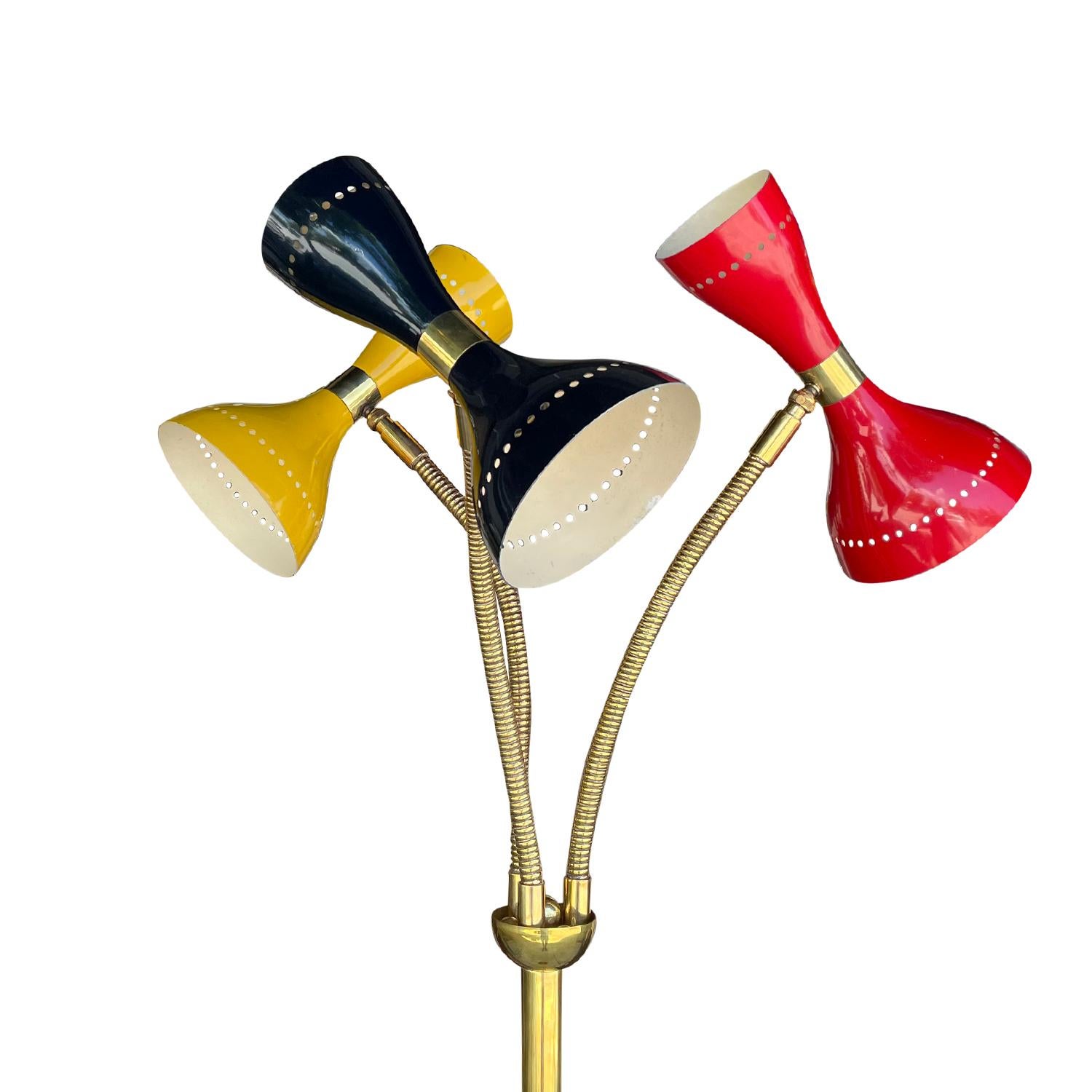 Hand-Crafted 20th Century Italian Tall Colorful Metal, Brass Floor Lamp by Stilnovo