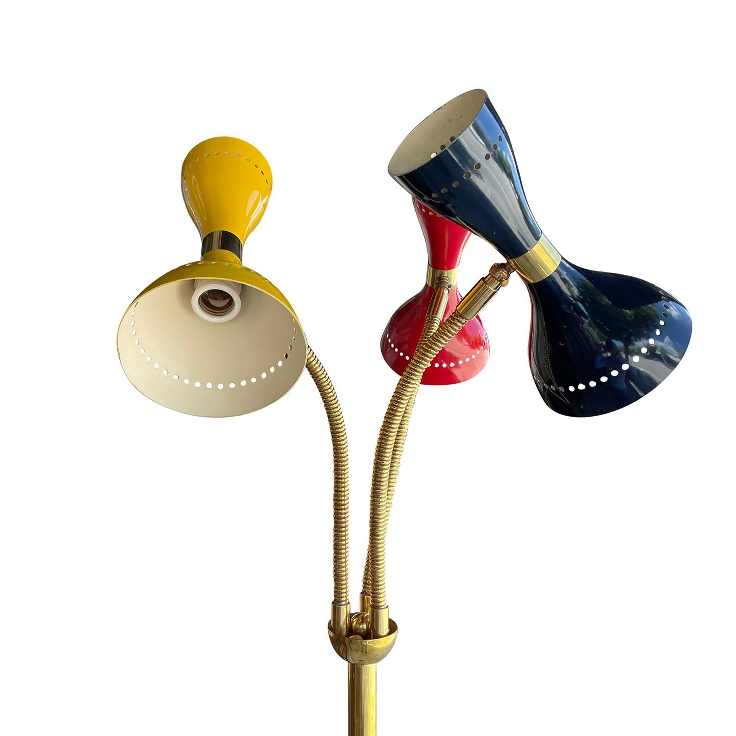 20th Century Italian Tall Colorful Metal, Brass Floor Lamp by Stilnovo 1