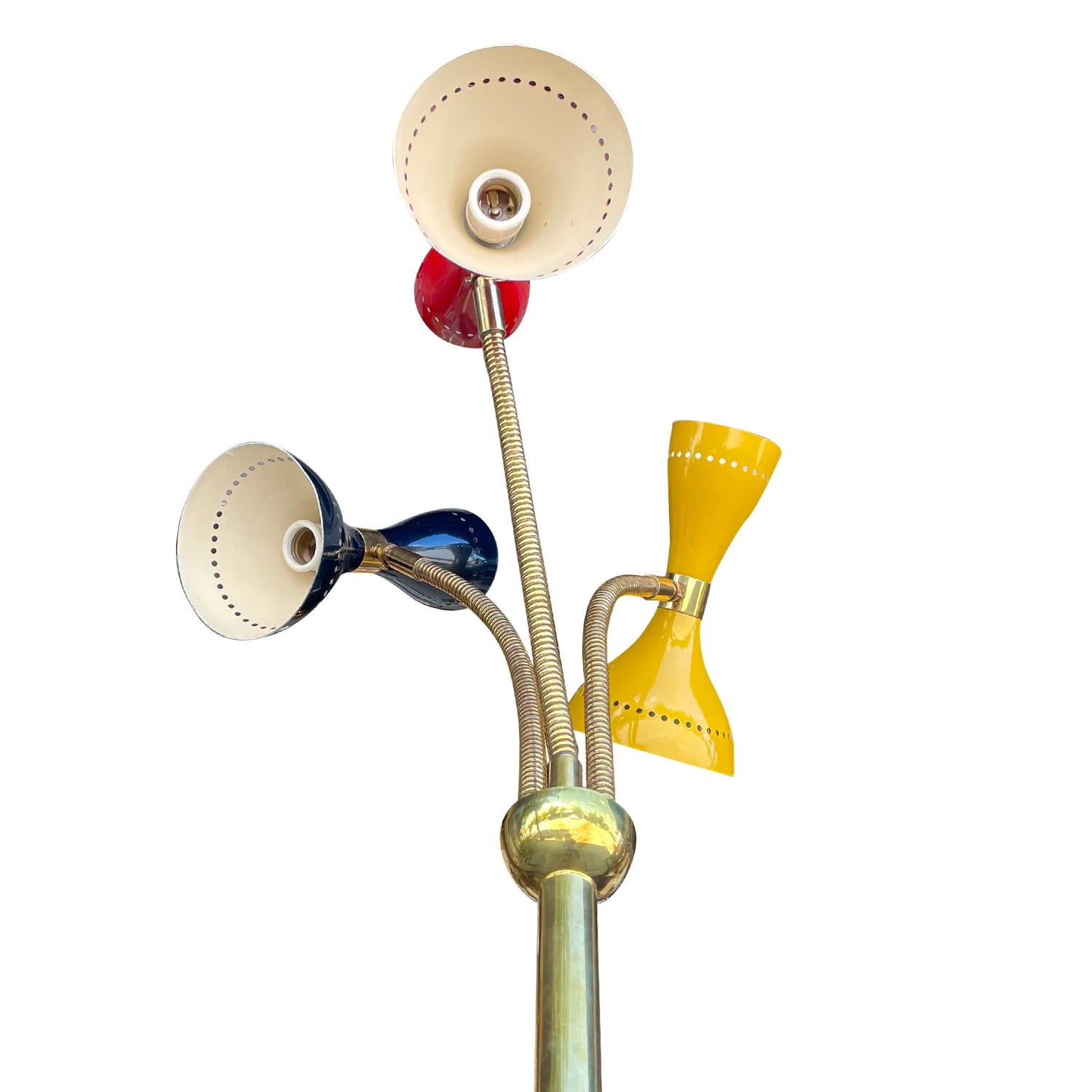 20th Century Italian Tall Colorful Metal, Brass Floor Lamp by Stilnovo 2