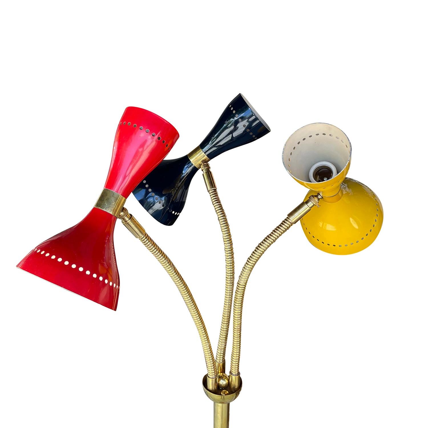 20th Century Italian Tall Colorful Metal, Brass Floor Lamp by Stilnovo 3
