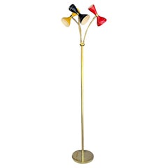 20th Century Italian Tall Colorful Metal, Brass Floor Lamp by Stilnovo