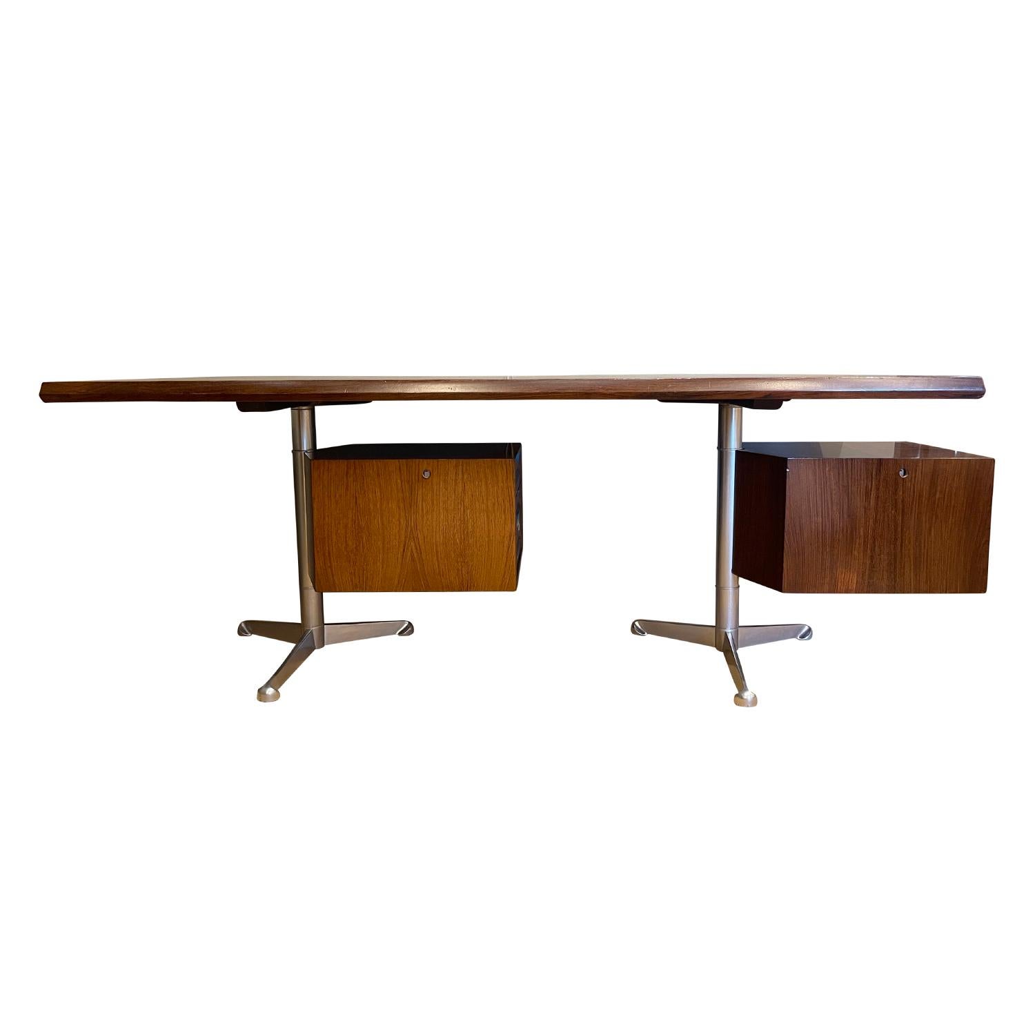 20th Century Italian Tecno Rosewood Writing Table, Desk by Osvaldo Borsani 1