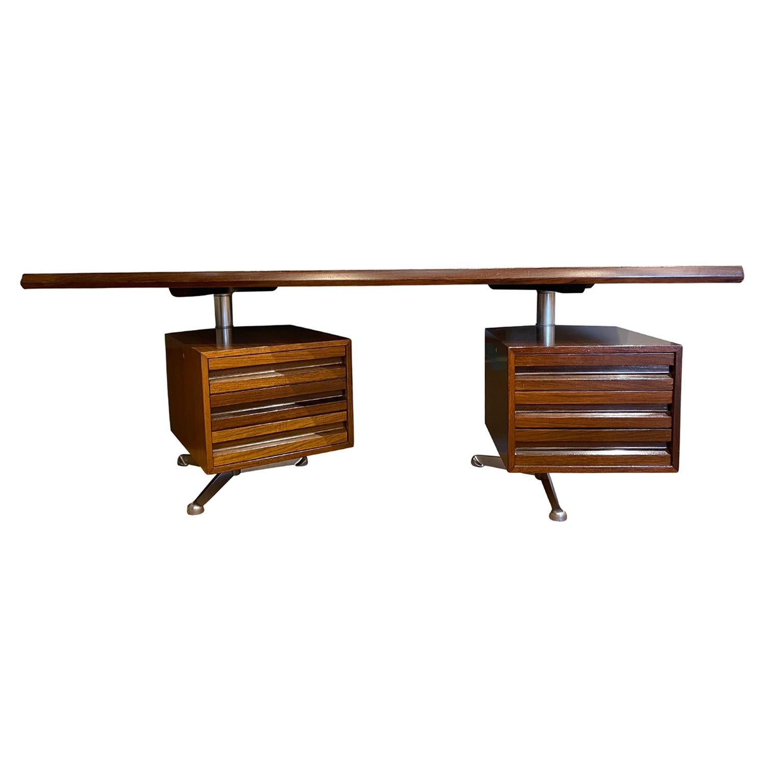 20th Century Italian Tecno Rosewood Writing Table, Desk by Osvaldo Borsani 2