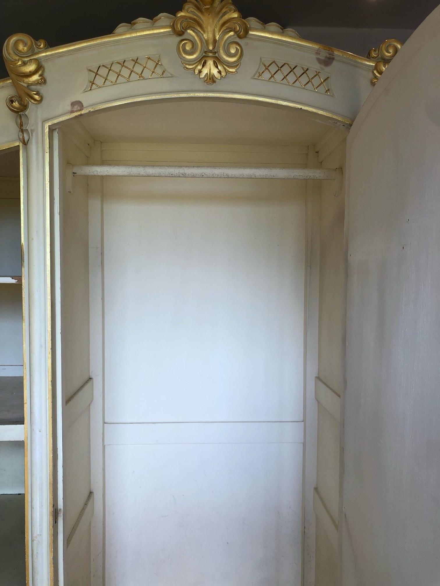 Mid-Century Modern 20th Century Italian Three Door Wardrobe in Original Cream Colour and Gold For Sale