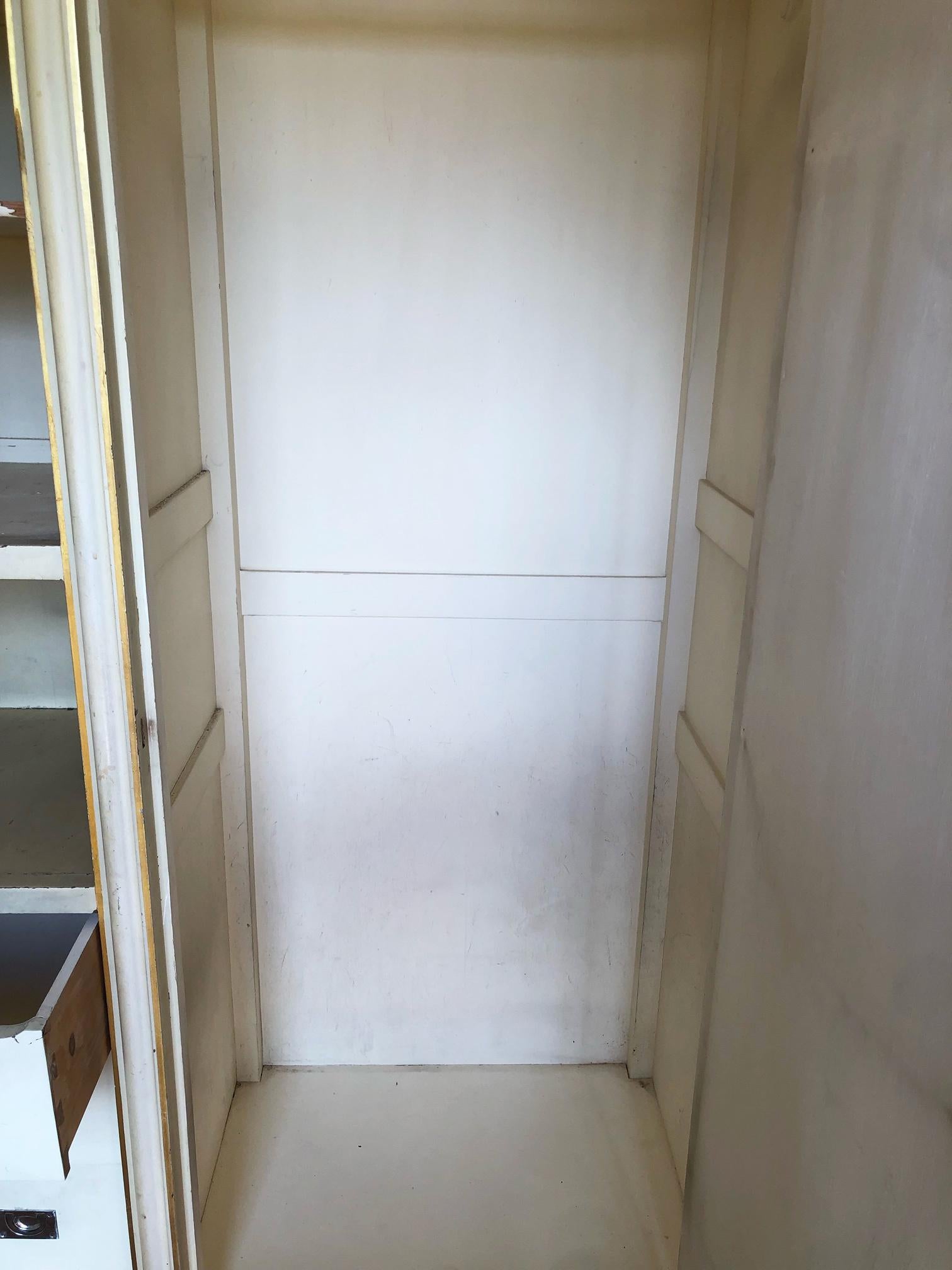 Beech 20th Century Italian Three Door Wardrobe in Original Cream Colour and Gold For Sale