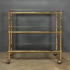 20th Century Italian Three Tier Faux Bamboo Brass & Glass Drinks Trolley, c.1970