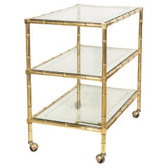 Vintage 20th Century Italian Three Tier Faux Bamboo Brass & Glass Drinks Trolley, c.1970