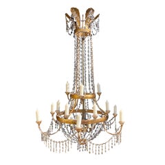 20th Century Italian Tole, Hand Forged Iron, Crystal Basket Chandelier