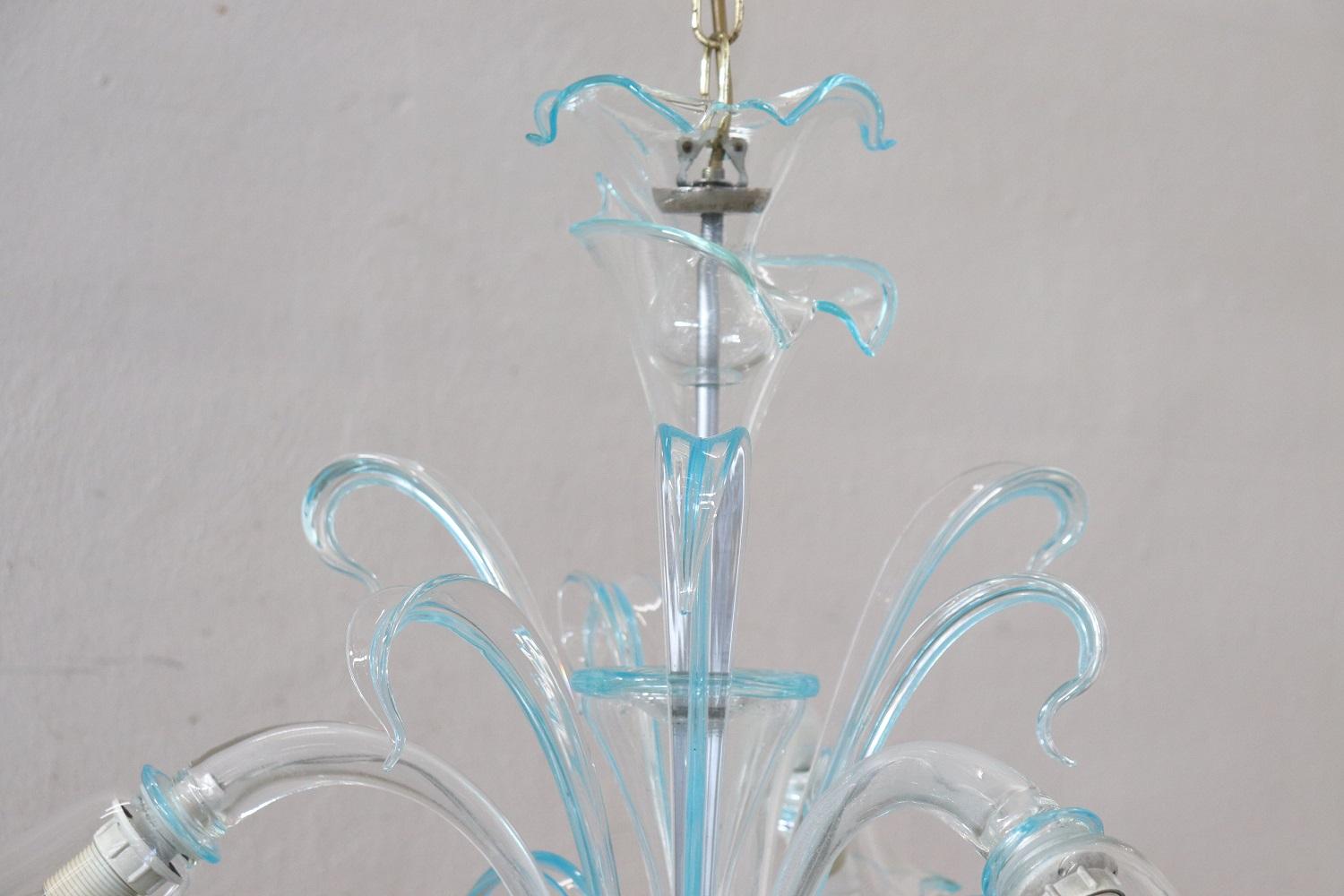 Mid-20th Century 20th Century Italian Transparent and Light Blue Murano Glass Chandelier