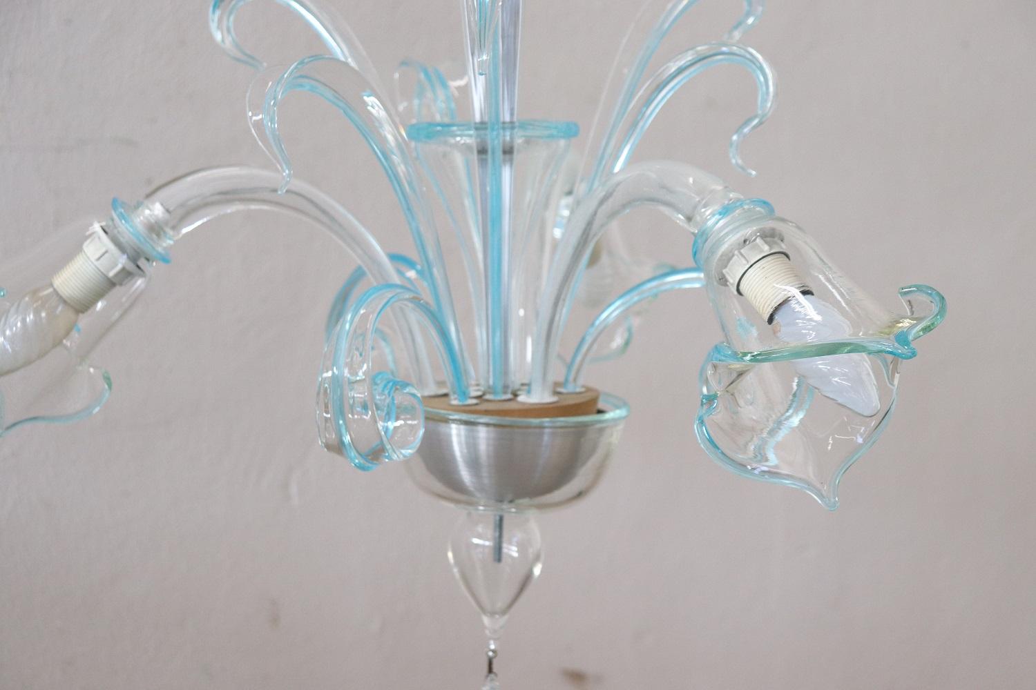 20th Century Italian Transparent and Light Blue Murano Glass Chandelier 1