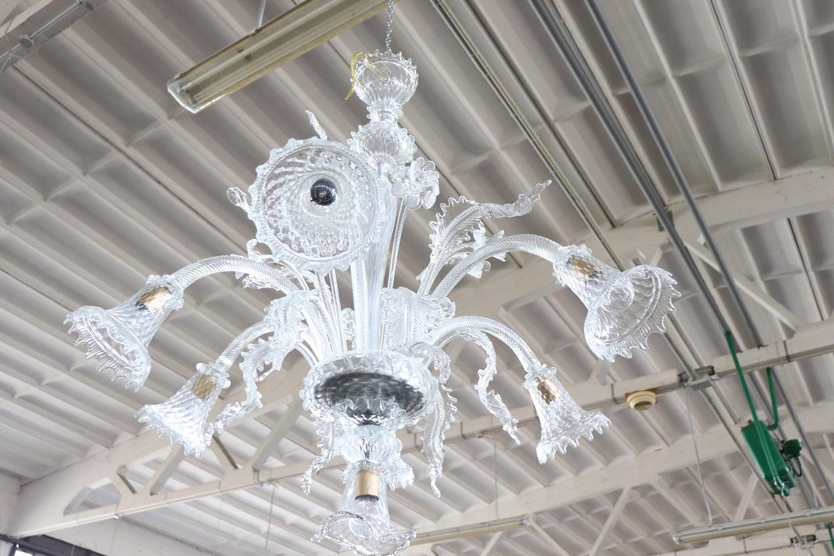 Lampadario in vetro di Murano trasparente del XX secolo con 7 lampadine in vendita 4