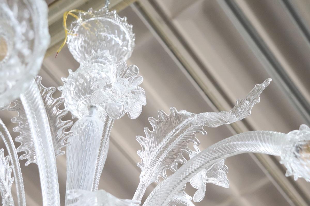 Lampadario in vetro di Murano trasparente del XX secolo con 7 lampadine in vendita 7