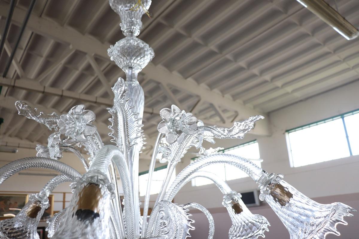 Lampadario in vetro di Murano trasparente del XX secolo con 7 lampadine in vendita 8