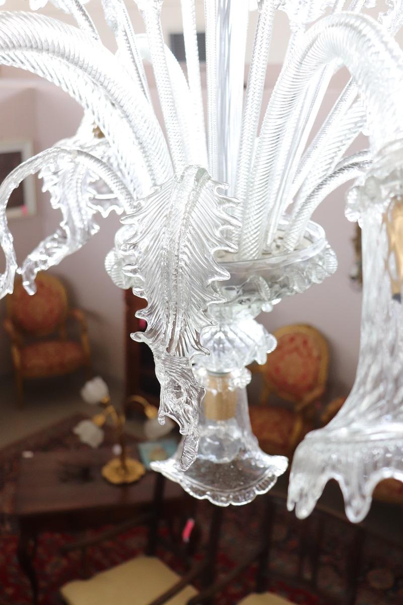 Lampadario in vetro di Murano trasparente del XX secolo con 7 lampadine in vendita 10