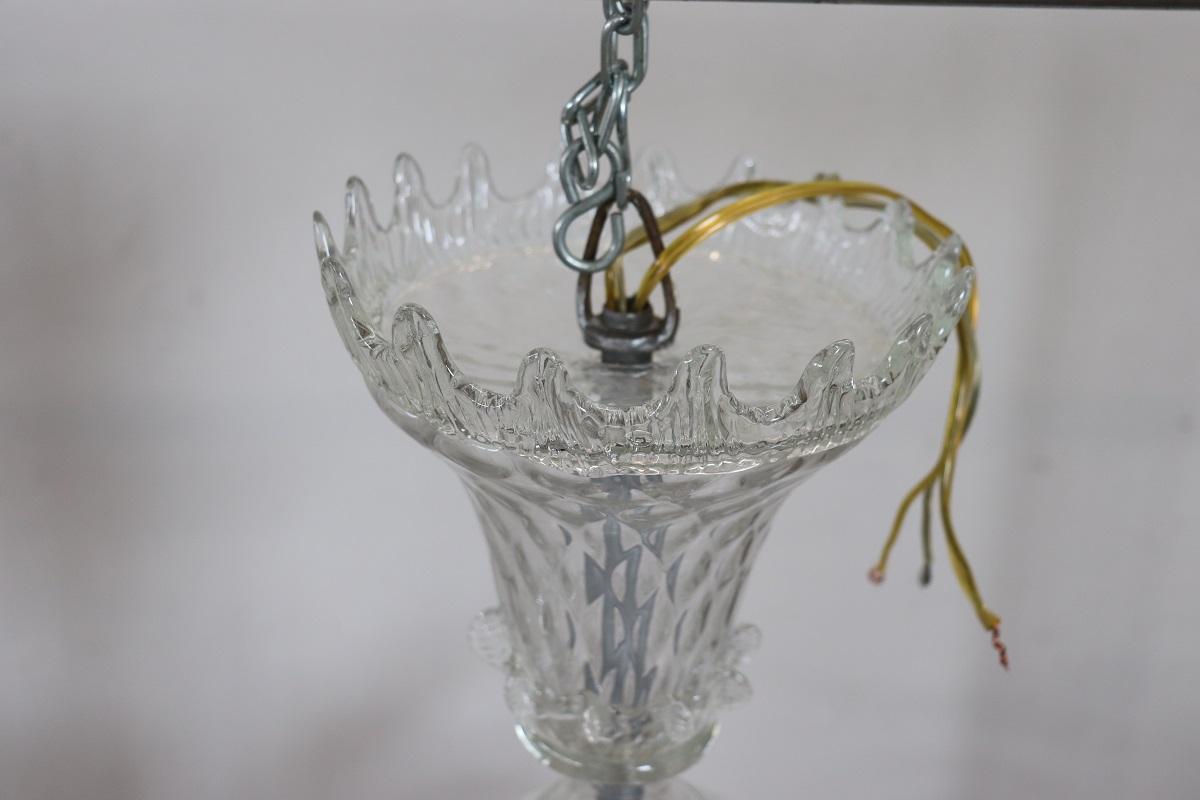 Italiano Lampadario in vetro di Murano trasparente del XX secolo con 7 lampadine in vendita