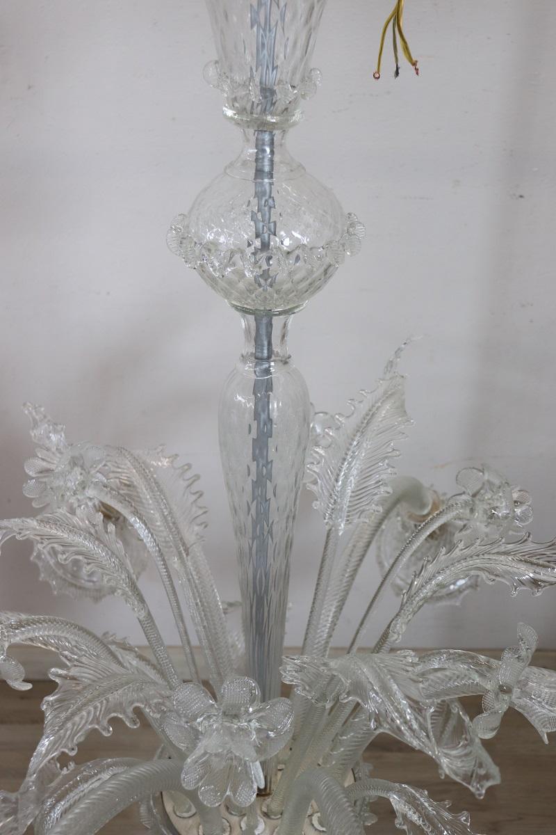 Lampadario in vetro di Murano trasparente del XX secolo con 7 lampadine In condizioni ottime in vendita a Casale Monferrato, IT
