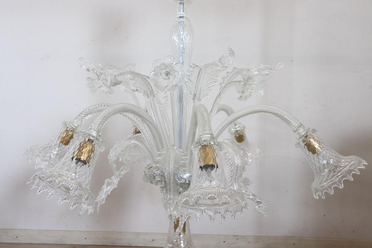 Vetro di Murano Lampadario in vetro di Murano trasparente del XX secolo con 7 lampadine in vendita