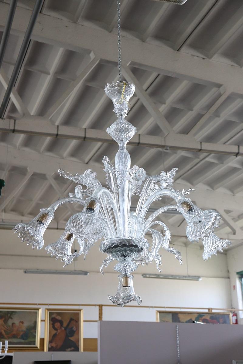 Lampadario in vetro di Murano trasparente del XX secolo con 7 lampadine in vendita 2