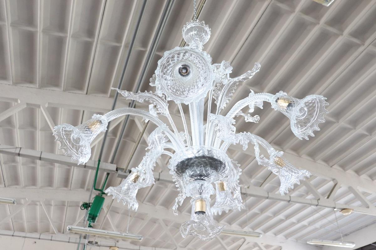Lampadario in vetro di Murano trasparente del XX secolo con 7 lampadine in vendita 3
